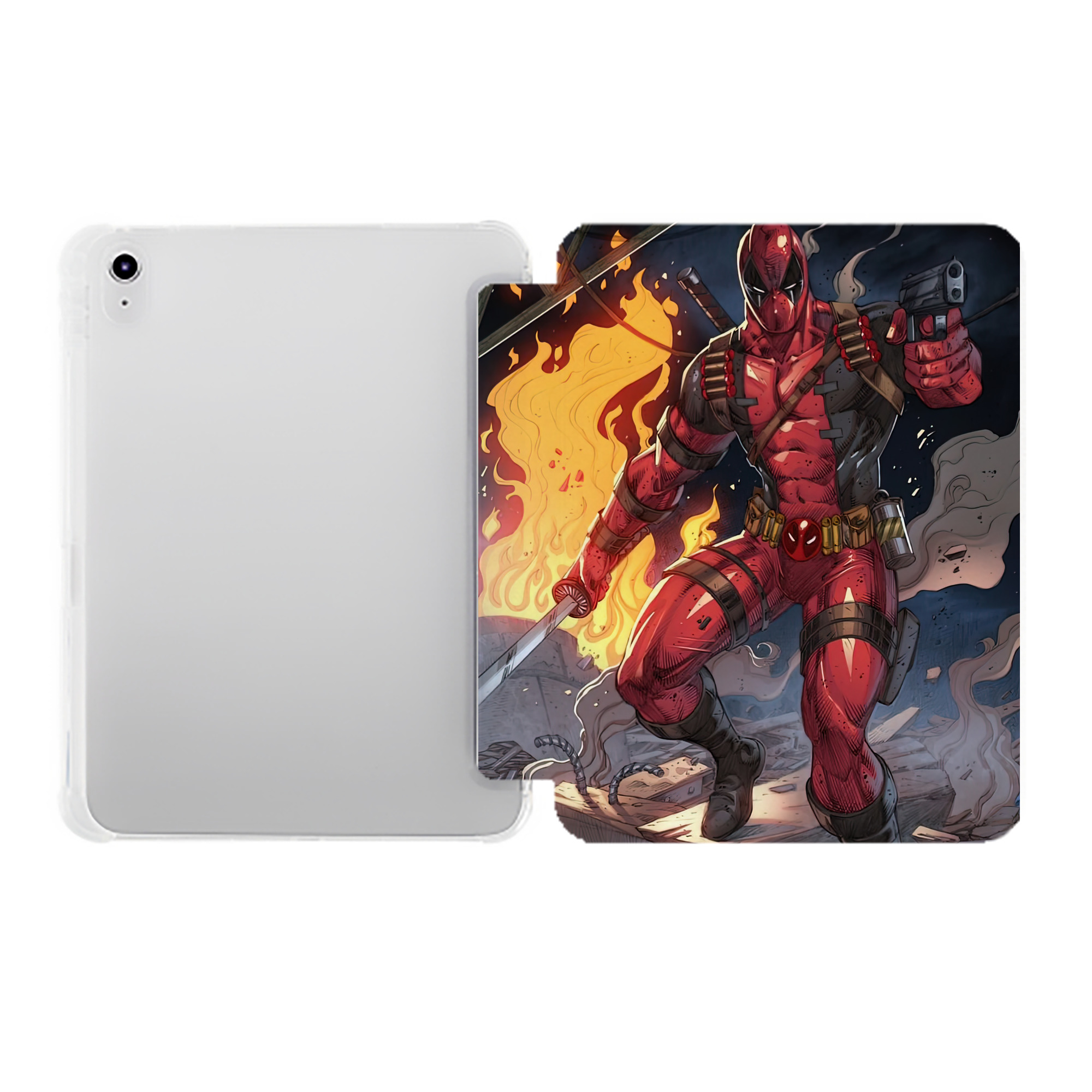 （画像用） Deadpool デッドプール IPad ケース ペン収納付き 三つ折りスタンド PUレザー×シリコン 対応機種9.5/10.5/10.9インチ